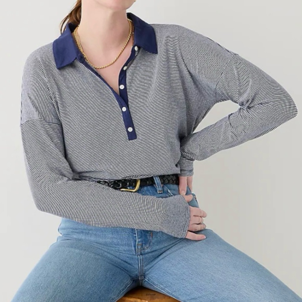 Relaxed long-sleeve stretch linen-blend polo shirt - medium